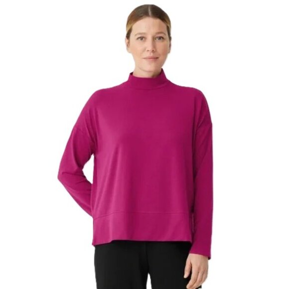 Eileen Fisher Tops - Eileen Fisher Magenta Funnel Neck Long Sleeve Boxy Top NWT Women's Size S
